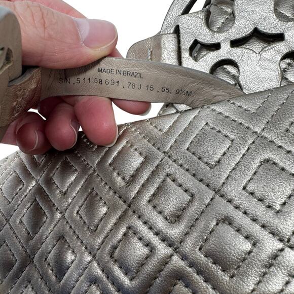 Tory Burch Miller Marion Gold Metallic Quilted Leather Logo Sandals Size 9.5 - Picture 8 of 12